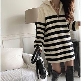 Half-zip Striped Sweater Off-white & Black - One Size