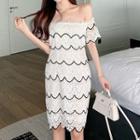 Off-shoulder Ruffled A-line Lace Dress