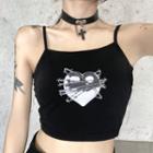 Heart Print Crop Camisole Top Black - One Size
