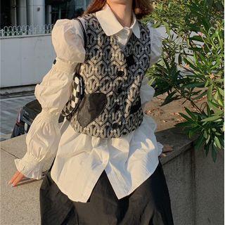 Single-breasted Vest / Plain Midi A-line Skirt