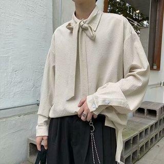 Long-sleeve Gingham Ribbon Shirt