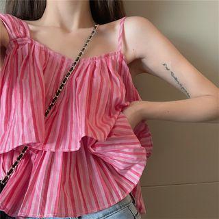 Striped Layered Camisole Top / Distressed Cropped Skinny Jeans