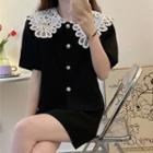 Short-sleeve Lace Collar Blouse / Mini A-line Skirt