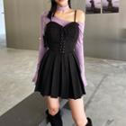 Spaghetti Strap Lace-up Pleated Mini A-line Dress