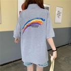 Short-sleeve Rainbow Print Collared T-shirt