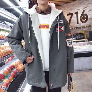 Patched Hooded Zip Coat