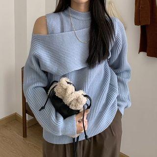 Paneled Sweater Blue - One Size