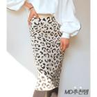Band-waist Leopard Knit Skirt