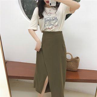 High Waist Midi A-line Skirt Brown - One Size