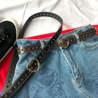 Heart Buckle Faux Leather Slim Belt