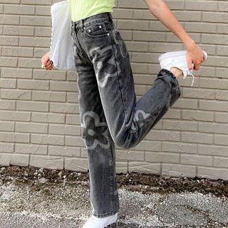 High-waist Floral Print Straight-fit Jeans