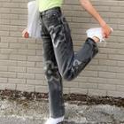 High-waist Floral Print Straight-fit Jeans