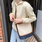 Color Block Canvas Faux Leather Crossbody Bag Dark Blue + Off-white - One Size