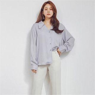 Wide-collar Drop-shoulder Blouse