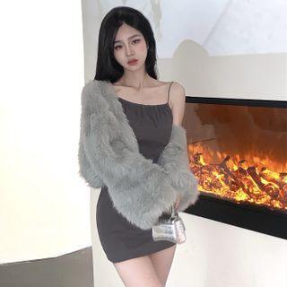 Fluffy Cardigan / Spaghetti Strap Dress