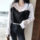 Mock Two-piece Long-sleeve Sequined T-shirt