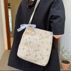 Flower Embroidered Straw Tote Bag