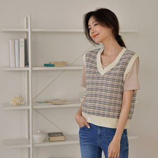 V-neck Tweed Sleeveless Knit Top