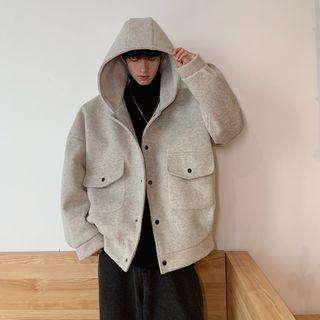 Pocket Detail Hooded Button Coat