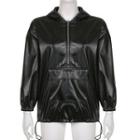 Faux Leather Hooded Top