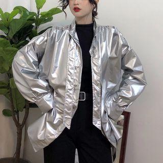 Loose-fit Tie Neck Shirt Silver - One Size