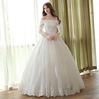 3/4-sleeve Ball Gown Wedding Dress
