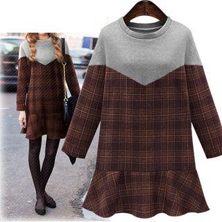 Ruffle Hem Plaid Pullover Dress
