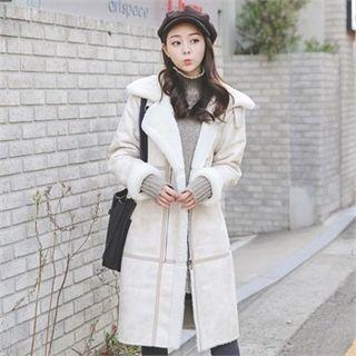 Contrast-trim Fuax-shearling Coat