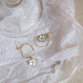 Non-matching Alloy Flower & Hoop Dangle Earring