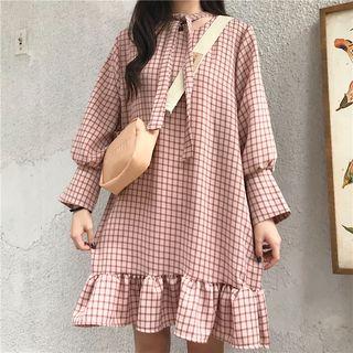 Long-sleeved Loose-fit Gingham Dress