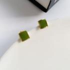 Square Stud Earring 1 Pair - S925 Silver - Green - One Size