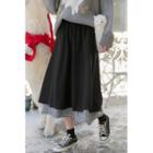 High Waist Gingham Panel Midi A-line Skirt Black - One Size