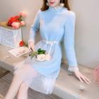 Long-sleeve Lace-trim Knit Mock Two Piece Dress