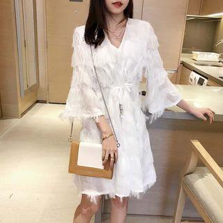 Bell-sleeve Fringe A-line Chiffon Dress