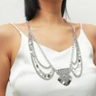 Disc Fringed Layered Alloy Necklace Silver - One Size