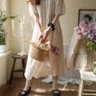 Elbow-sleeve Keyhole-front Long Lace Dress