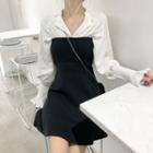 Puff-sleeve Shirt / Knit Mini A-line Tube Dress