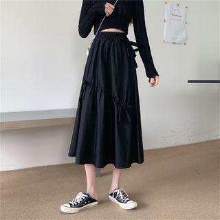 Asymmetrical Bow-accent Midi A-line Skirt