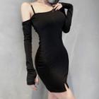 Asymmetric Shoulder Bodycon Dress
