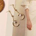 Faux Pearl Open Hoop Drop Earring