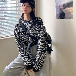 Zebra Print Sweatshirt White & Black - One Size