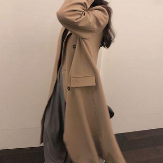 Peak Lapel Double-breasted Coat Khaki - One Size