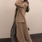 Peak Lapel Double-breasted Coat Khaki - One Size