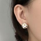 Rhinestone Faux Pearl Flower Earring 1 Pair - White Flowers - Gold - One Size