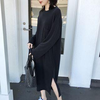 Pocket Patch Long-sleeve Midi T-shirt Dress