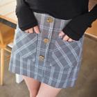 Dual-pocket Buttoned Plaid Mini Skirt