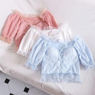Ruffle Strap Panel Mesh Top