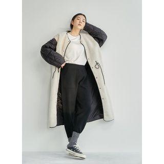 Quilted Reversible Fleece Coat Khaki - One Size