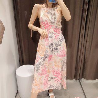 Tiger Print Halter Midi A-line Dress