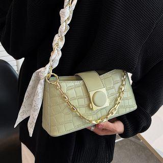 Chain Accent Pattern Faux Leather Shoulder Bag